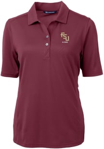 Cutter and Buck Florida State Seminoles Womens Red Alumni Virtue Eco Pique Short Sleeve Polo Shi..