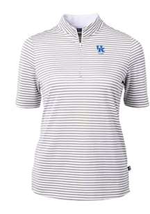 Cutter and Buck Kentucky Wildcats Womens Grey Alumni Virtue Eco Pique Stripe Short Sleeve Polo Shi..