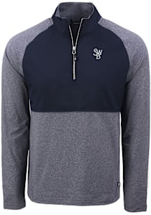 Cutter and Buck Scranton Wilkes Mens Navy Blue Adapt Eco Hybrid Long Sleeve Qtr Zip Pullover