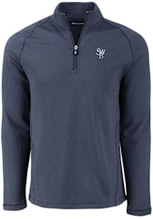 Cutter and Buck Scranton Wilkes Mens Navy Blue Pehastin Long Sleeve Qtr Zip Pullover