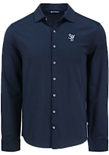 Cutter and Buck Scranton Wilkes Mens Navy Blue Advantage Soft Pique Long Sleeve Dress Shirt
