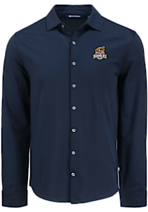 Cutter and Buck Toledo Mud Hens Mens Navy Blue Advantage Soft Pique Long Sleeve Dress Shirt