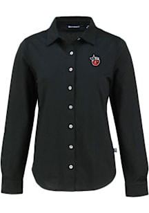 Cutter and Buck Fort Wayne TinCaps Womens Advantage Soft Pique Long Sleeve Black Dress Shirt