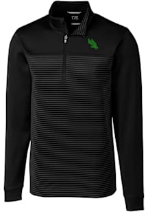 Cutter and Buck North Texas Mean Green Mens Black Traverse Stripe Long Sleeve Qtr Zip Pullover