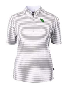 Cutter and Buck North Texas Mean Green Womens Grey Virtue Eco Pique Stripe Short Sleeve Polo Shi..