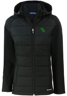 Cutter and Buck North Texas Mean Green Womens Black Evoke Hood Heavy Weight Jacket