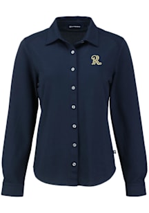 Cutter and Buck Frisco Rough Riders Womens Advantage Soft Pique Long Sleeve Navy Blue Dress Shirt
