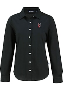 Cutter and Buck Indianapolis Indians Womens Advantage Soft Pique Long Sleeve Black Dress Shirt