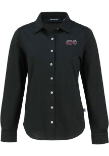 Cutter and Buck Lansing Lugnuts Womens Advantage Soft Pique Long Sleeve Black Dress Shirt