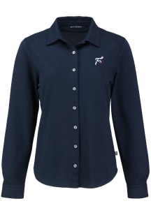 Cutter and Buck Reading Fightin Phils Womens Advantage Soft Pique Long Sleeve Navy Blue Dress Shir..