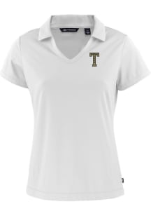 Cutter and Buck GA Tech Yellow Jackets Womens White Daybreak V Neck Short Sleeve Polo Shirt