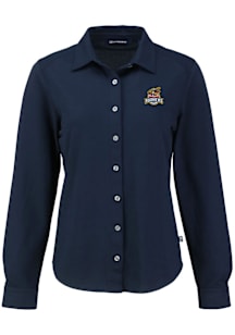 Cutter and Buck Toledo Mud Hens Womens Advantage Soft Pique Long Sleeve Navy Blue Dress Shirt