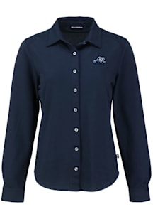 Cutter and Buck West Michigan Whitecaps Womens Advantage Soft Pique Long Sleeve Navy Blue Dress Sh..