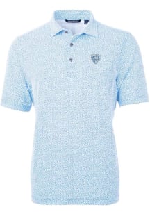 Cutter and Buck Chicago Bears Mens Blue Mono Virtue Eco Pique Botanical Short Sleeve Polo