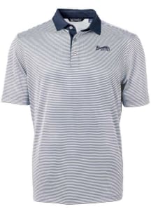 Cutter and Buck Atlanta Braves Mens Navy Blue Mono Virtue Eco Pique Micro Stripe Short Sleeve Po..