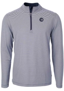 Cutter and Buck Chicago Cubs Mens Navy Blue Mono Virtue Eco Pique Stripe Big and Tall Qtr Zip