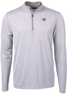 Cutter and Buck Cincinnati Reds Mens Grey Mono Virtue Eco Pique Stripe Big and Tall Qtr Zip