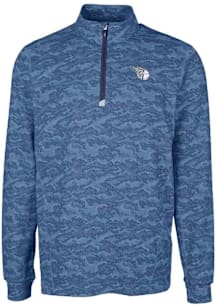 Cutter and Buck Cleveland Guardians Mens Navy Blue Mono Traverse Camo Big and Tall Qtr Zip