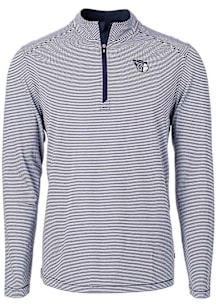 Cutter and Buck Cleveland Guardians Mens Navy Blue Mono Virtue Eco Pique Stripe Big and Tall Qtr Z..