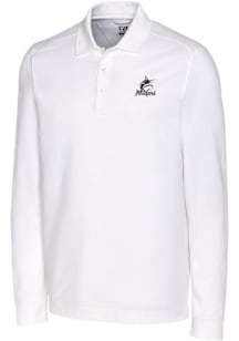Cutter and Buck Miami Marlins White Mono Advantage Pique Long Sleeve Big and Tall Polo