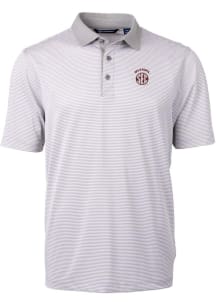 Cutter and Buck Oklahoma Sooners Mens Grey SEC Virtue Eco Pique Micro Stripe Short Sleeve Polo