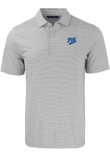 Cutter and Buck Pitt Panthers Mens Grey Vault Forge Double Stripe Short Sleeve Polo