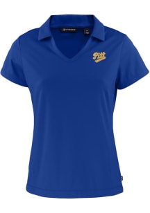 Cutter and Buck Pitt Panthers Womens Blue Vault Daybreak V Neck Short Sleeve Polo Shirt
