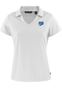 Cutter and Buck Pitt Panthers Womens White Vault Daybreak V Neck Short Sleeve Polo Shirt