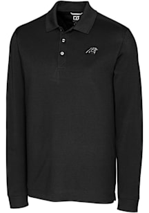 Cutter and Buck Carolina Panthers Black Mono Advantage Pique Long Sleeve Big and Tall Polo