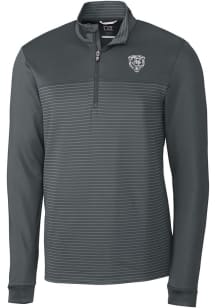 Cutter and Buck Chicago Bears Mens Grey Mono Traverse Stripe Long Sleeve Qtr Zip Pullover