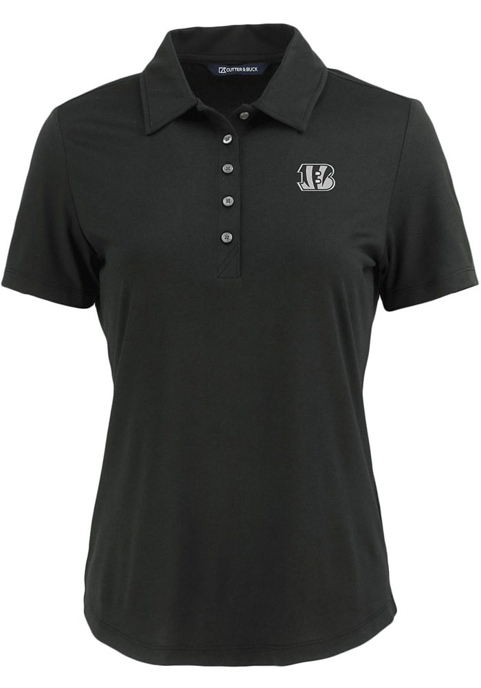 Cutter and Buck Cincinnati Bengals Womens Black Mono Coastline Eco Short Sleeve Polo Shirt