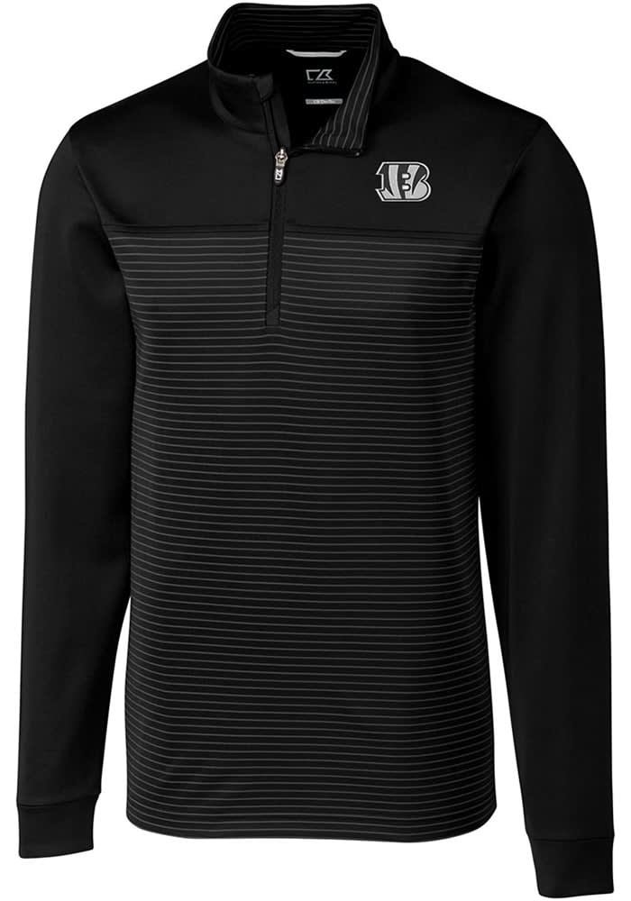 Cutter and Buck Cincinnati Bengals Mens Mono Traverse Stripe Long Sleeve Qtr Zip Pullover