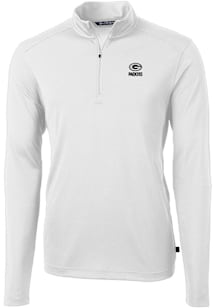 Cutter and Buck Green Bay Packers Mens White Mono Virtue Eco Pique Long Sleeve Qtr Zip Pullover