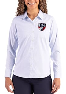 Cutter and Buck FC Dallas Womens Epic Confidence Pinstripe Long Sleeve Light Blue Dress Shirt