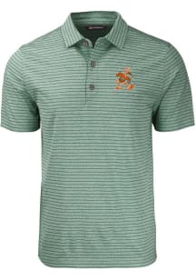 Cutter and Buck Miami Hurricanes Mens Green Forge Heather Stripe Short Sleeve Polo