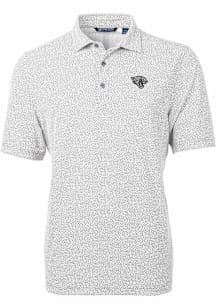 Cutter and Buck Jacksonville Jaguars Mens Grey Mono Virtue Eco Pique Botanical Short Sleeve Polo