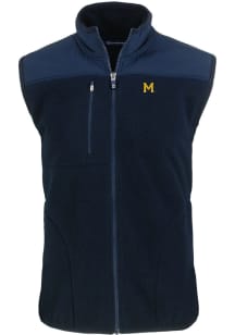 Navy Blue Michigan Wolverines Cutter and Buck Big and Tall Vault Cascade Sherpa Mens Vest