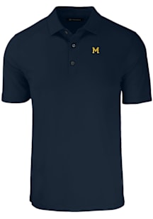 Cutter and Buck Michigan Wolverines Mens Blue Vault Forge Recycled Short Sleeve Polo
