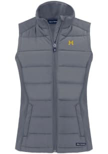 Womens Michigan Wolverines Grey Cutter and Buck Vault Evoke Vest