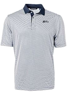 Cutter and Buck Seattle Seahawks Mens Navy Blue Mono Virtue Eco Pique Micro Stripe Short Sleeve Po..
