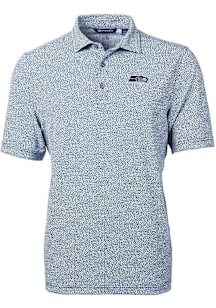 Cutter and Buck Seattle Seahawks Mens Navy Blue Mono Virtue Eco Pique Botanical Short Sleeve Polo