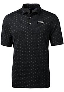Cutter and Buck Seattle Seahawks Mens Black Mono Virtue Eco Pique Tile Short Sleeve Polo