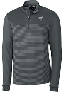 Cutter and Buck Tampa Bay Buccaneers Mens Grey Mono Traverse Stripe Long Sleeve Qtr Zip Pullover