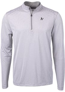 Cutter and Buck Oakland Athletics Mens Grey Mono Virtue Eco Pique Stripe Big and Tall Qtr Zip