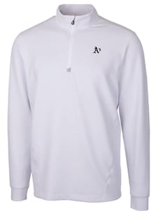 Cutter and Buck Oakland Athletics Mens White Mono Traverse Long Sleeve Qtr Zip Pullover