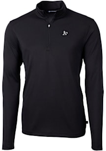 Cutter and Buck Oakland Athletics Mens Black Mono Virtue Eco Pique Long Sleeve Qtr Zip Pullover