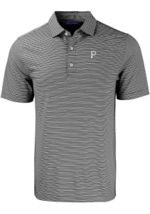 Cutter and Buck Pittsburgh Pirates Mens Black Mono Forge Double Stripe Short Sleeve Polo