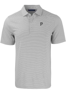 Cutter and Buck Pittsburgh Pirates Mens Grey Mono Forge Double Stripe Short Sleeve Polo