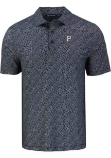 Cutter and Buck Pittsburgh Pirates Mens Black Mono Pike Pebble Short Sleeve Polo