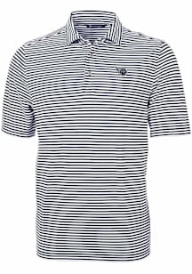 Cutter and Buck Tennessee Titans Mens Navy Blue Mono Virtue Eco Pique Stripe Short Sleeve Polo
